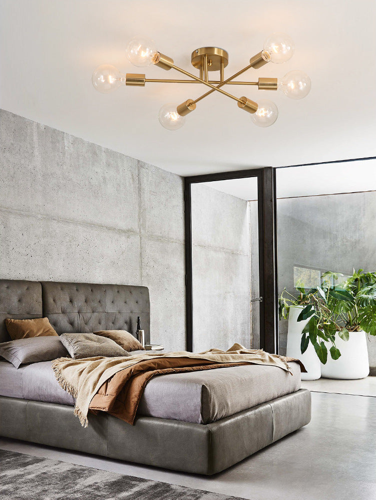 Modern Classic Starburst LED Chandelier Brushed Gold Semi-Flush Mounted Ceiling Light For Living Room Dining Room Trending Home Decor