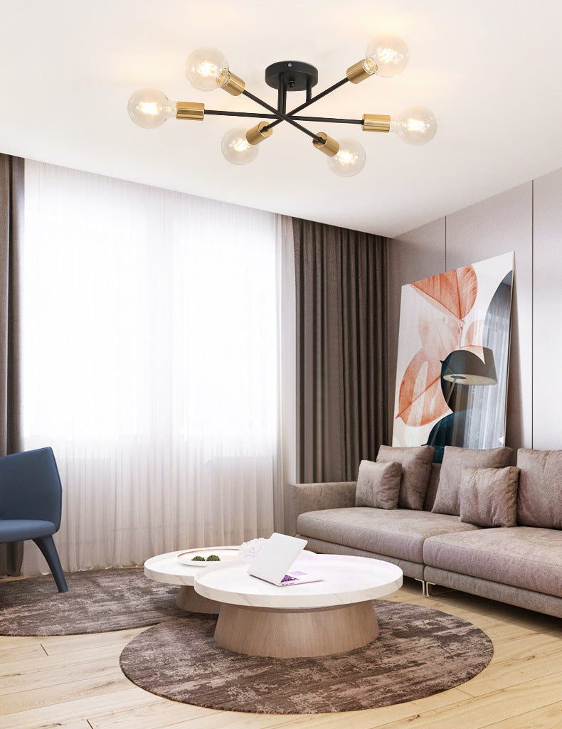 Modern Classic Starburst LED Chandelier Brushed Gold Semi-Flush Mounted Ceiling Light For Living Room Dining Room Trending Home Decor