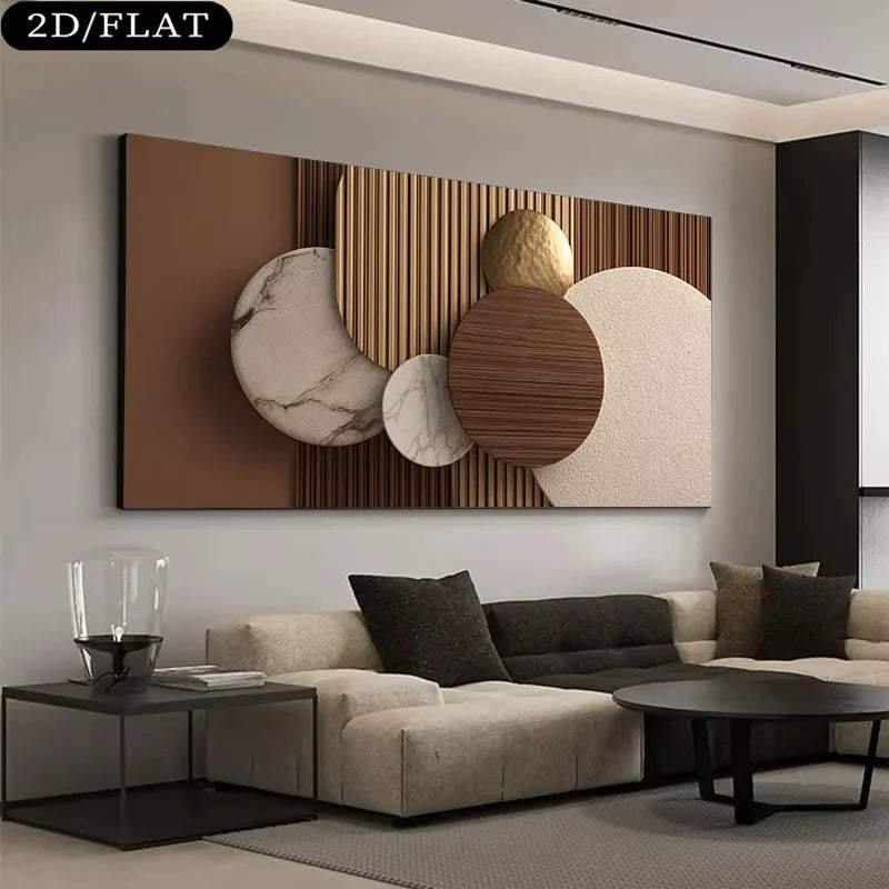 Modern Abstract 2D Flat Large Canvas Wall Art Frameless Neutral Rectangular Panel for Living Room And Office Home Decor