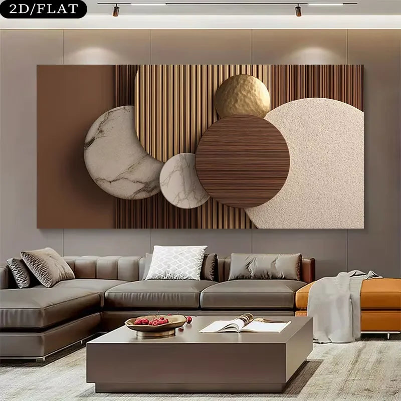 Modern Abstract 2D Flat Large Canvas Wall Art Frameless Neutral Rectangular Panel for Living Room And Office Home Decor