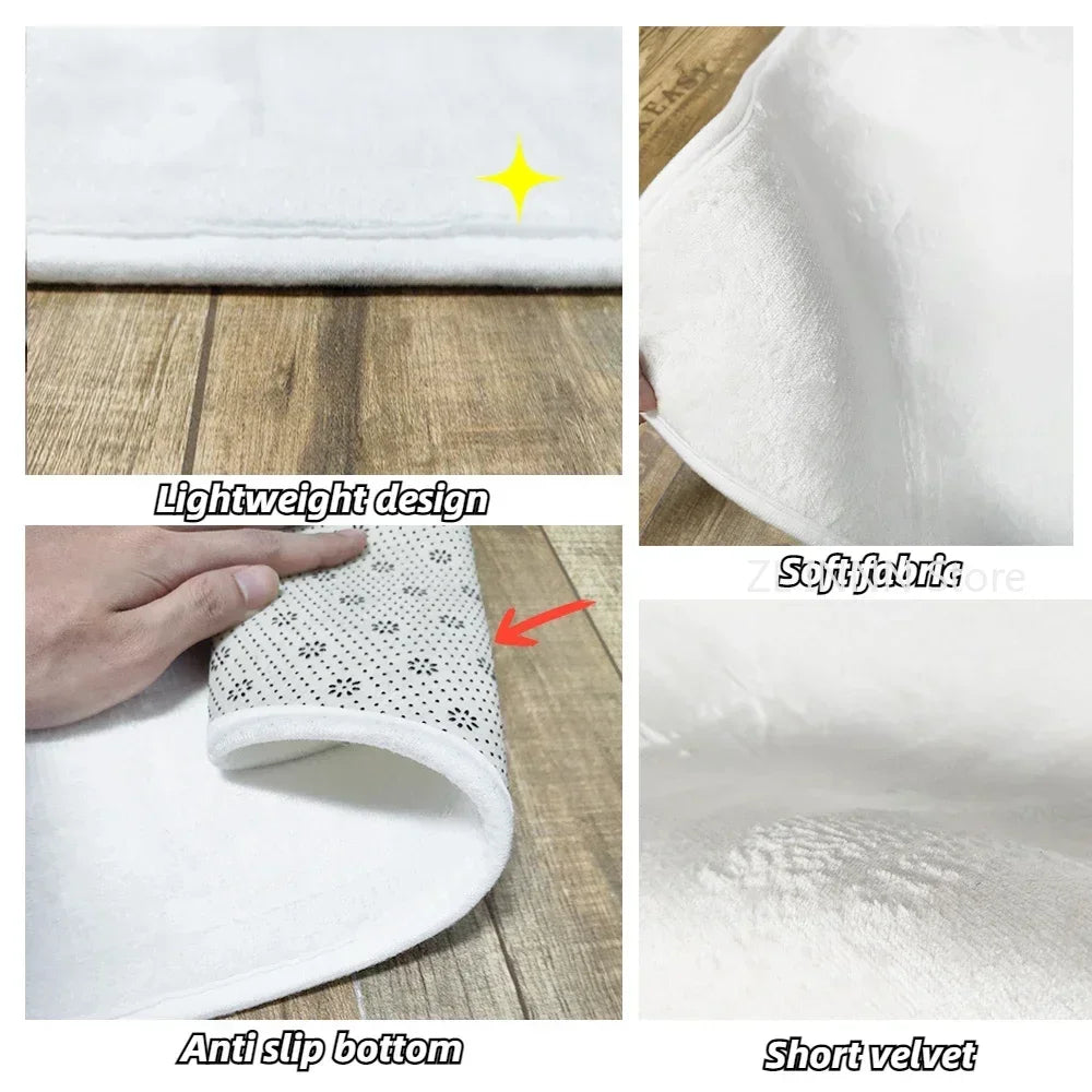 White mat with features highlighted on a wooden floor background