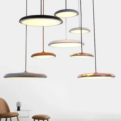 Modern Designer LED Disk Pendant Light – Minimalist Round UFO Style Hanging Lamp Fixture for Dining Table, Kitchen Island & Modern Home Decor