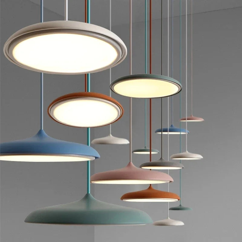 Modern Designer LED Disk Pendant Light – Minimalist Round UFO Style Hanging Lamp Fixture for Dining Table, Kitchen Island & Modern Home Decor
