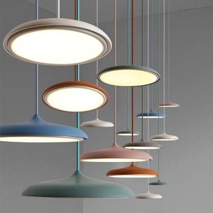 Modern Designer LED Disk Pendant Light – Minimalist Round UFO Style Hanging Lamp Fixture for Dining Table, Kitchen Island & Modern Home Decor