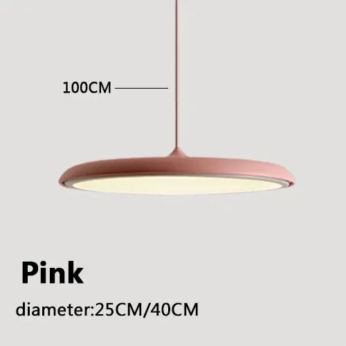 Modern Designer LED Disk Pendant Light – Minimalist Round UFO Style Hanging Lamp Fixture for Dining Table, Kitchen Island & Modern Home Decor