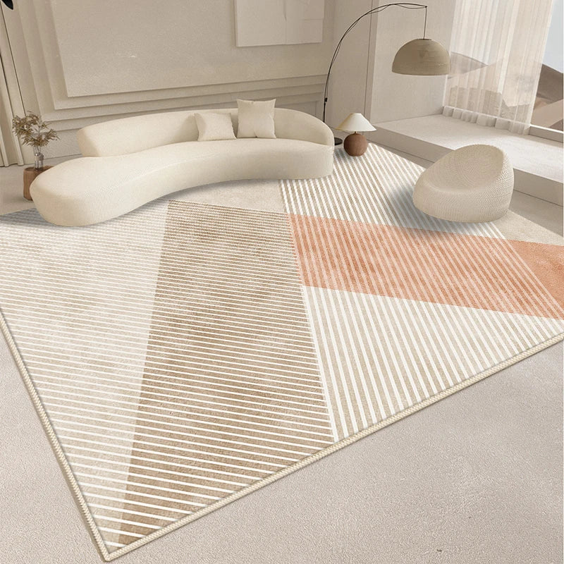 Modern living room with a geometric patterned rug