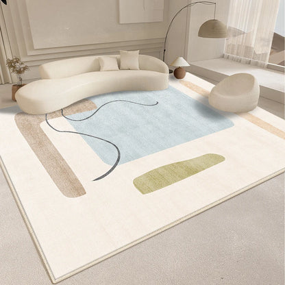 Modern rug with abstract design in a living room setting