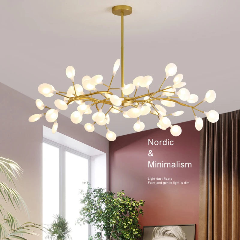 Modern Luxury Golden White LED Chandelier Ceiling Light Statement Piece - Sculptured Organic Branches Design With White Petal Lights 2026