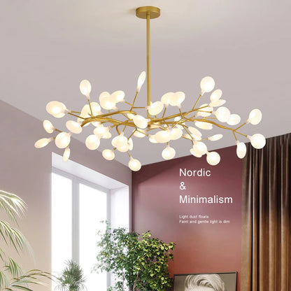 Modern Luxury Golden White LED Chandelier Ceiling Light Statement Piece - Sculptured Organic Branches Design With White Petal Lights 2026
