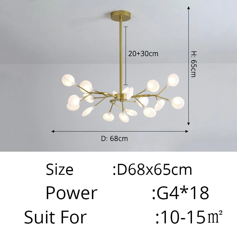 Modern Luxury Golden White LED Chandelier Ceiling Light Statement Piece - Sculptured Organic Branches Design With White Petal Lights 2026