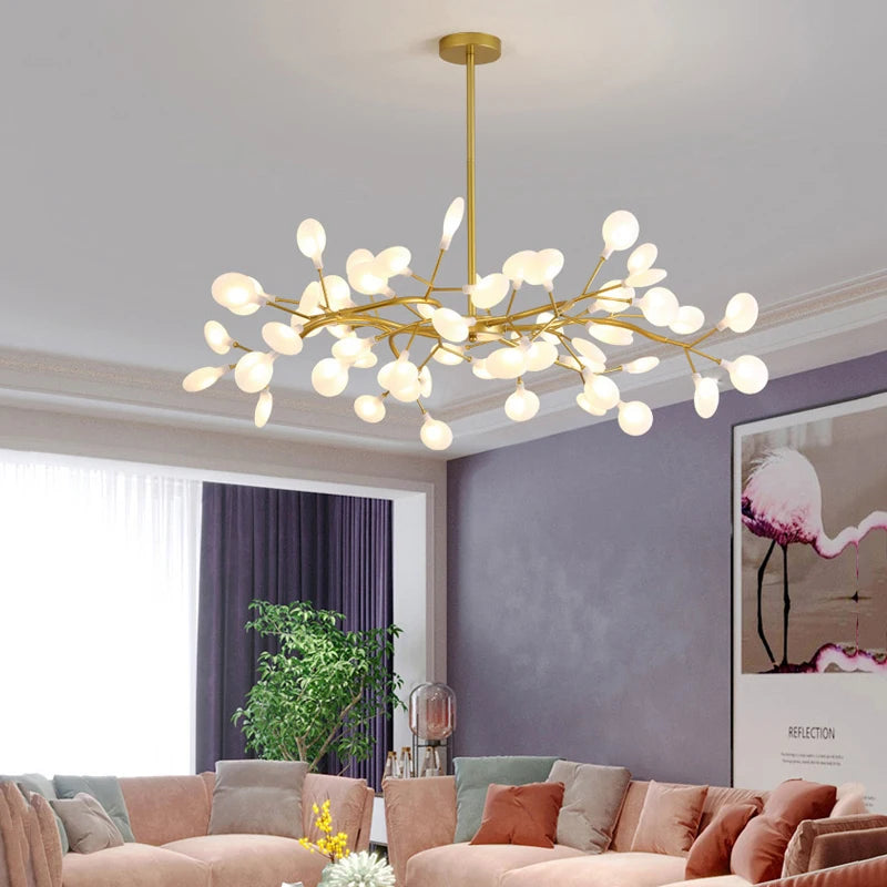 Modern Luxury Golden White LED Chandelier Ceiling Light Statement Piece - Sculptured Organic Branches Design With White Petal Lights 2026