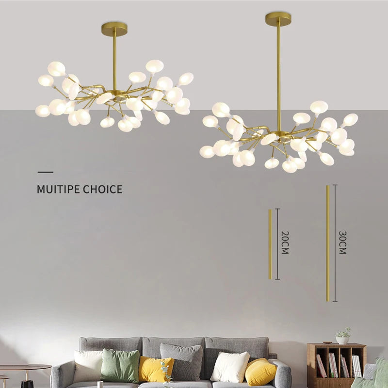 Modern Luxury Golden White LED Chandelier Ceiling Light Statement Piece - Sculptured Organic Branches Design With White Petal Lights 2026