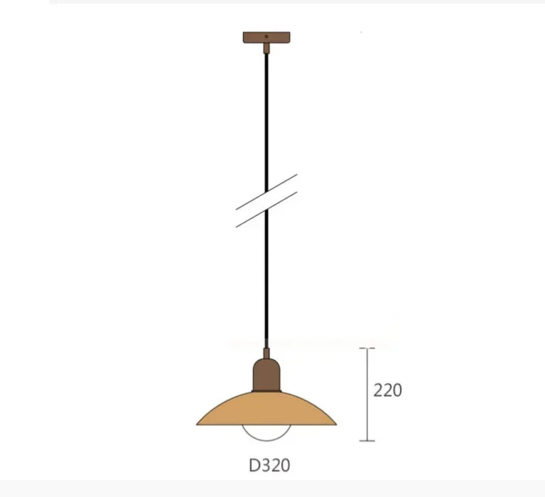 Pendant light with dimensions on a white background