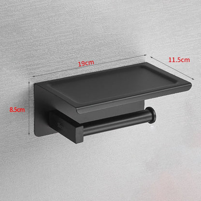 Modern Toilet Paper Dispenser With Shelf – Finished In Matte Black / Silver Stainless Steel Designer Bathroom Accessory with Tissue Roll Holder