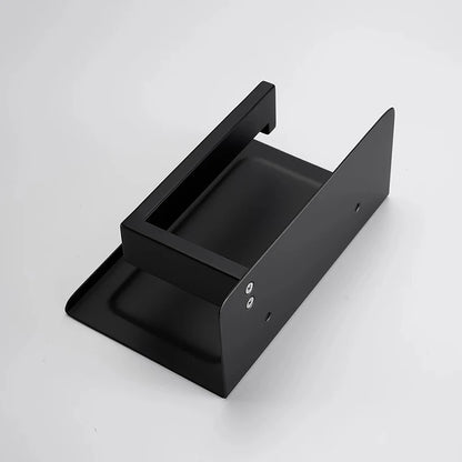 Modern Toilet Paper Dispenser With Shelf – Finished In Matte Black / Silver Stainless Steel Designer Bathroom Accessory with Tissue Roll Holder