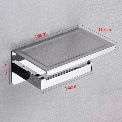Modern Toilet Paper Dispenser With Shelf – Finished In Matte Black / Silver Stainless Steel Designer Bathroom Accessory with Tissue Roll Holder