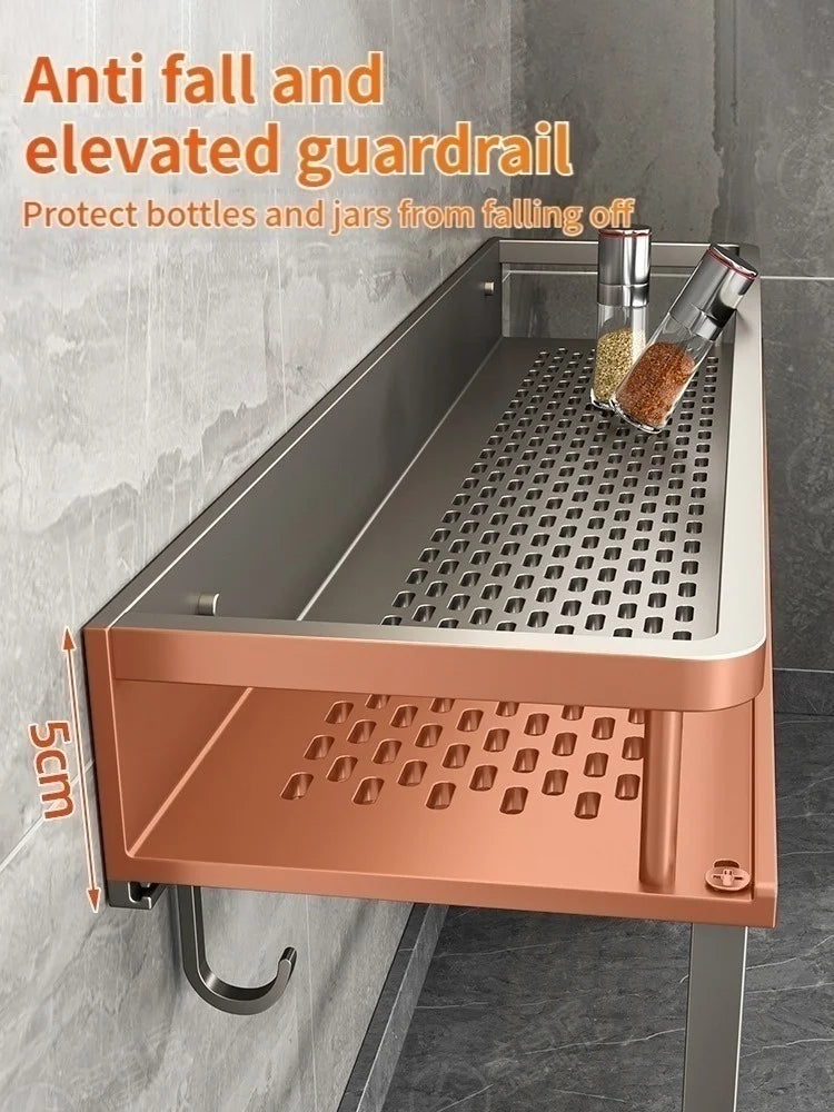 Multi-Purpose Aluminum Shelf Organizer – Modern Industrial Design Wall Shelf for Kitchen Storage & Bathroom Toiletries