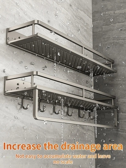 Multi-Purpose Aluminum Shelf Organizer – Modern Industrial Design Wall Shelf for Kitchen Storage & Bathroom Toiletries