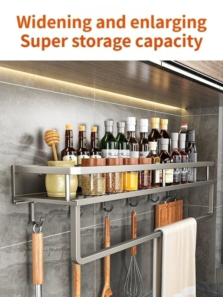 Multi-Purpose Aluminum Shelf Organizer – Modern Industrial Design Wall Shelf for Kitchen Storage & Bathroom Toiletries