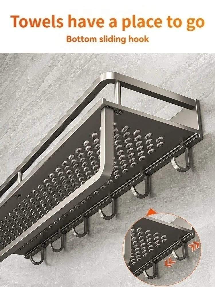Multi-Purpose Aluminum Shelf Organizer – Modern Industrial Design Wall Shelf for Kitchen Storage & Bathroom Toiletries