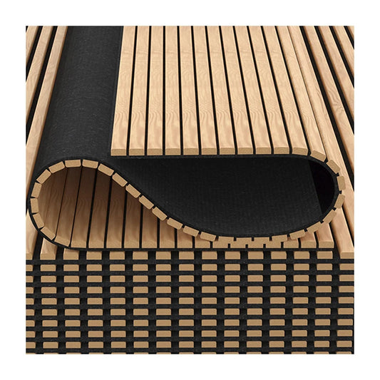 Natural Oak Wooden Slat Flexible Wall Panel – Modern Sound-Absorbing MDF Wall Covering with Polyester Insulation for Living Rooms, Hotels & Creative Interior Design