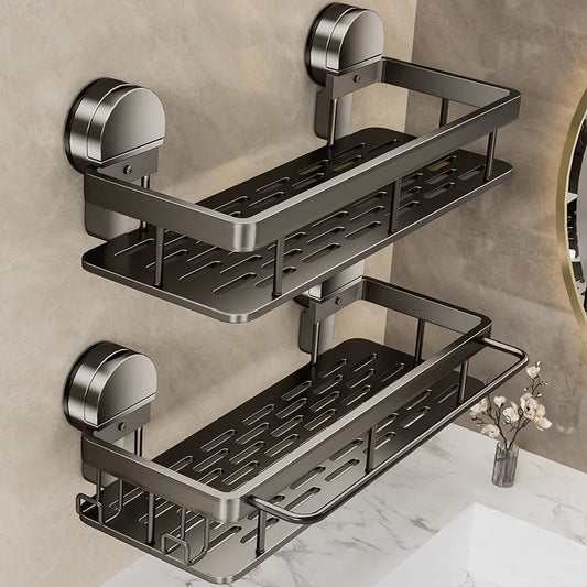 No-Drill Aluminum Bathroom Shelf – Quick Release Suction Cap Shower Rack for Washroom, Toilet & Kitchen Storage