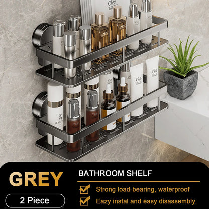 No-Drill Aluminum Bathroom Shelf – Quick Release Suction Cap Shower Rack for Washroom, Toilet & Kitchen Storage