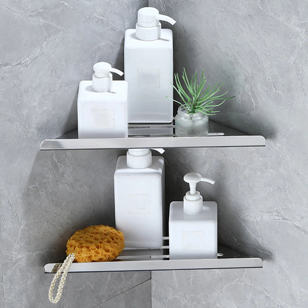No-Drill Shower Corner Shelf – 304 Stainless Steel Wall-Mount Organizer for Bathroom Essentials