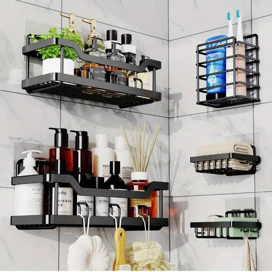 No-Drill Shower Organizer Shelving Sets of 3/5  – Sleek Stainless Steel Caddies for Bathroom Cosmetics Shower Accessories
