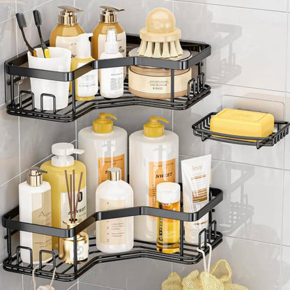 No-Drill Shower Organizer Shelving Sets of 3/5  – Sleek Stainless Steel Caddies for Bathroom Cosmetics Shower Accessories