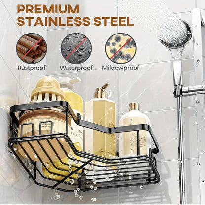 No-Drill Shower Organizer Shelving Sets of 3/5  – Sleek Stainless Steel Caddies for Bathroom Cosmetics Shower Accessories
