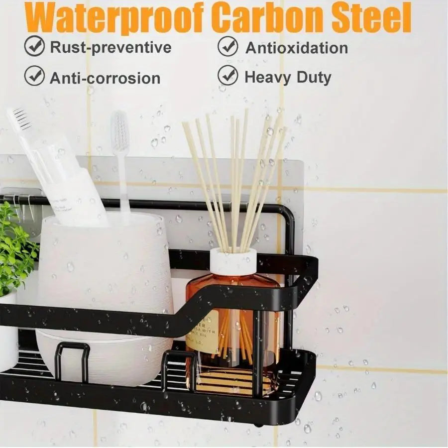 No-Drill Shower Organizer Shelving Sets of 3/5  – Sleek Stainless Steel Caddies for Bathroom Cosmetics Shower Accessories