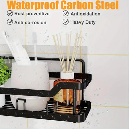 No-Drill Shower Organizer Shelving Sets of 3/5  – Sleek Stainless Steel Caddies for Bathroom Cosmetics Shower Accessories