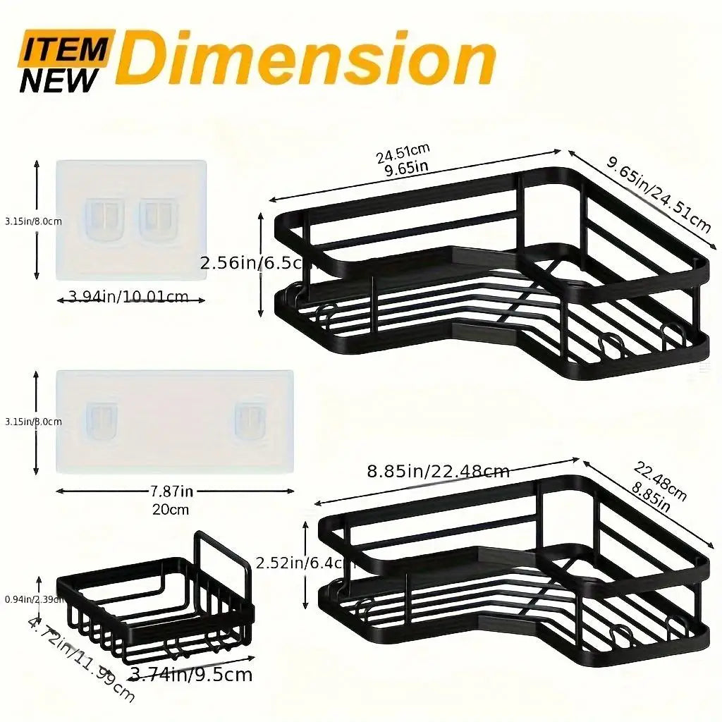 No-Drill Shower Organizer Shelving Sets of 3/5  – Sleek Stainless Steel Caddies for Bathroom Cosmetics Shower Accessories