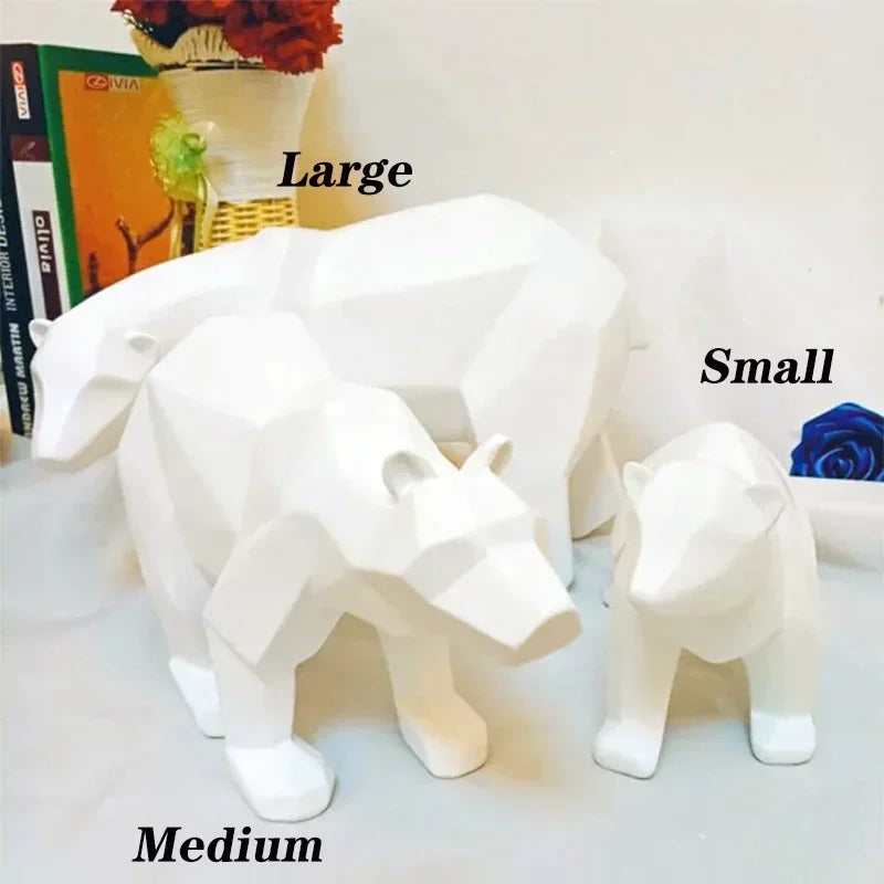Nordic Geometric Bear Figurines Sculptured Resin Statue Animal Ornaments For Coffee Table Desktop Mantelpiece Modern Home Decor