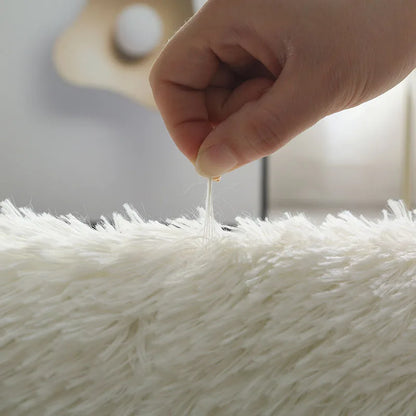 Plush White Furry Rug – Thickened, Non-Slip Hall & Bedroom Carpet Pink Gray Black Cream Cozy Modern Home Decor
