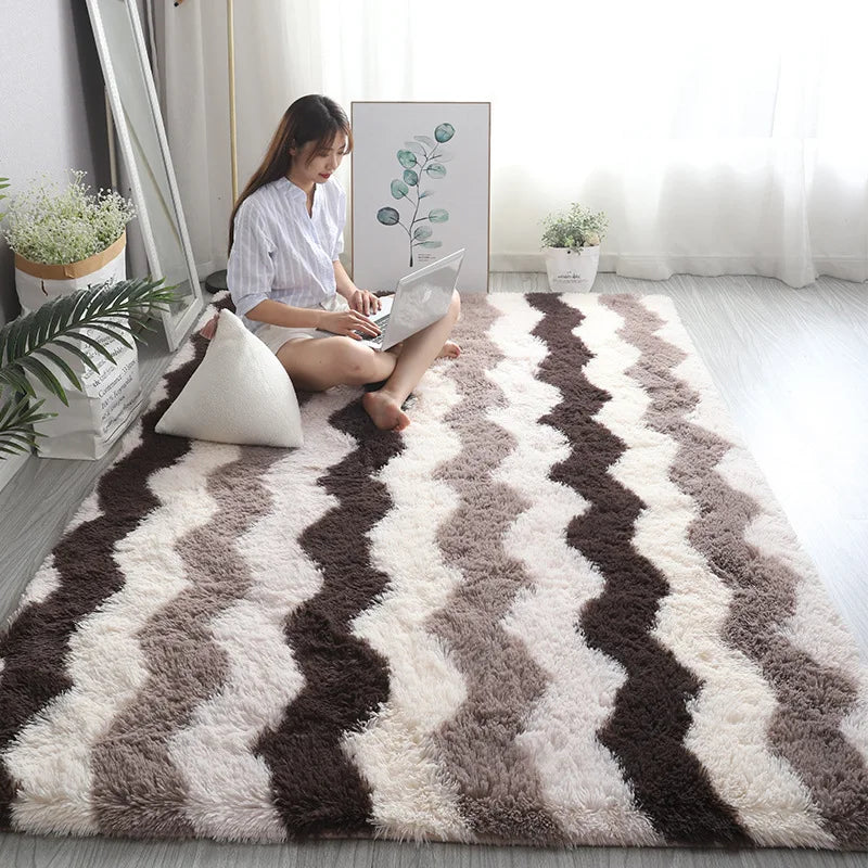 Plush White Furry Rug – Thickened, Non-Slip Hall & Bedroom Carpet Pink Gray Black Cream Cozy Modern Home Decor