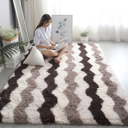 Plush White Furry Rug – Thickened, Non-Slip Hall & Bedroom Carpet Pink Gray Black Cream Cozy Modern Home Decor