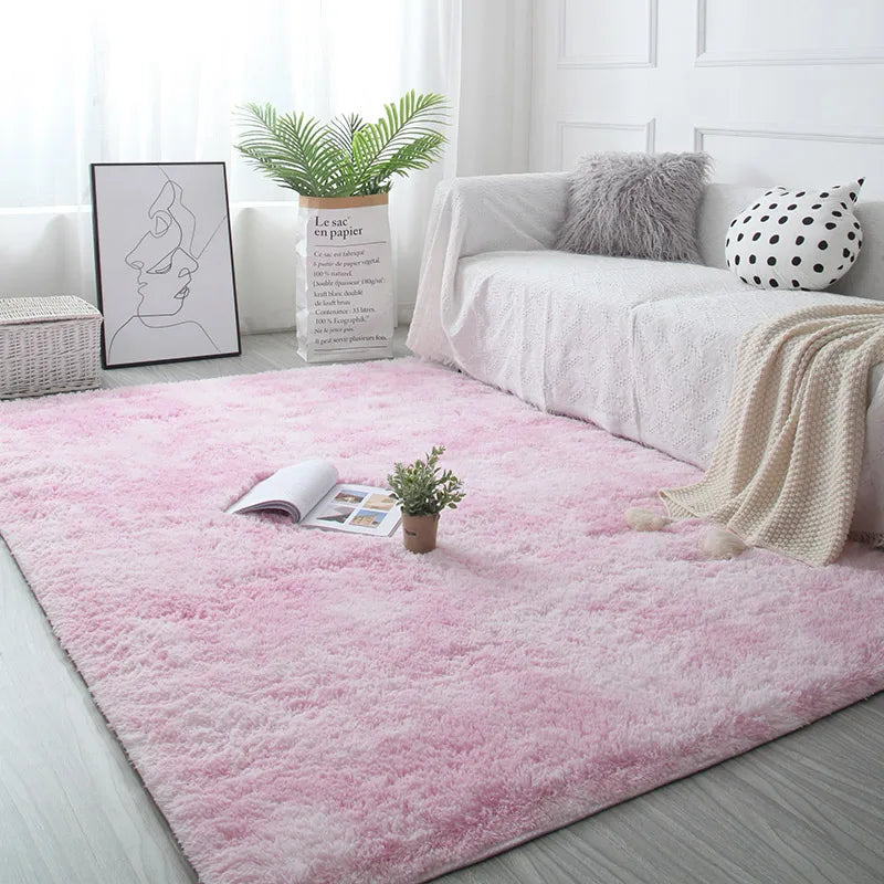 Plush White Furry Rug – Thickened, Non-Slip Hall & Bedroom Carpet Pink Gray Black Cream Cozy Modern Home Decor