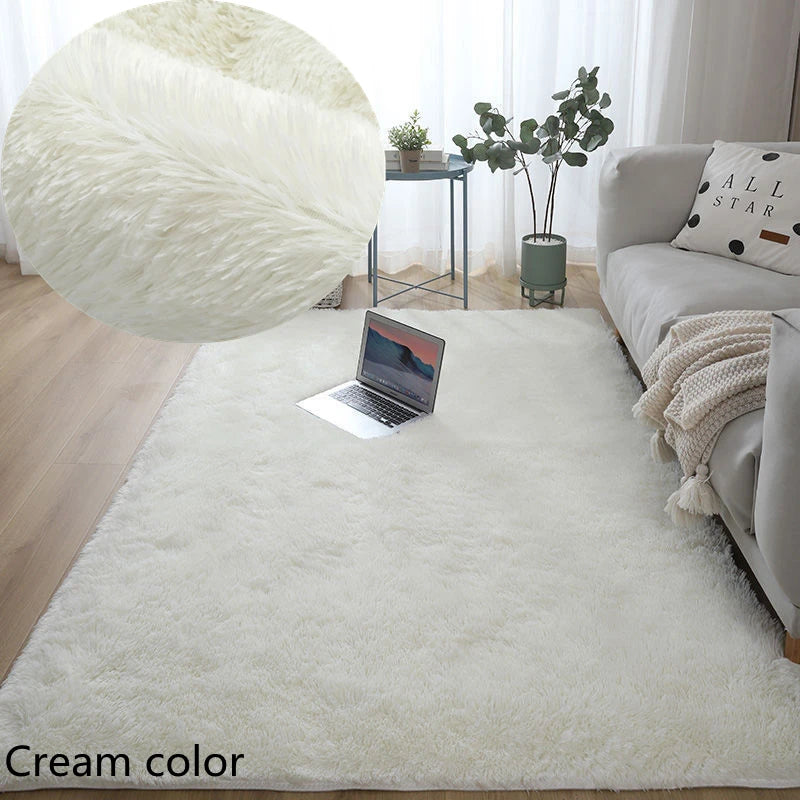 Plush White Furry Rug – Thickened, Non-Slip Hall & Bedroom Carpet Pink Gray Black Cream Cozy Modern Home Decor