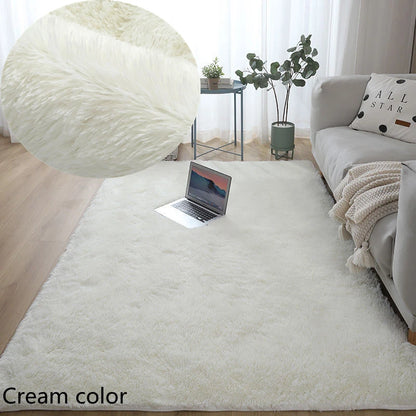 Plush White Furry Rug – Thickened, Non-Slip Hall & Bedroom Carpet Pink Gray Black Cream Cozy Modern Home Decor