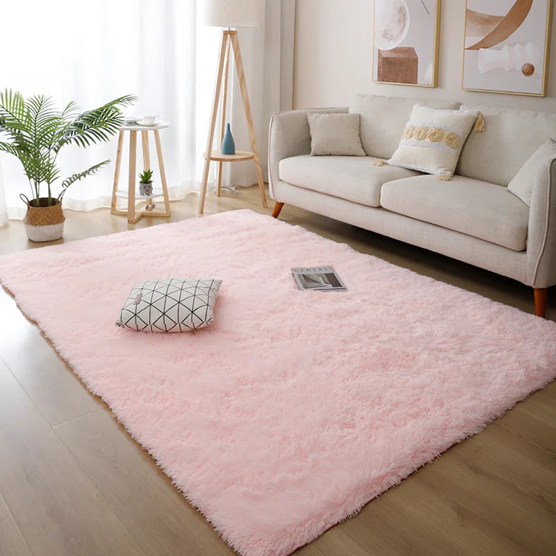 Plush White Furry Rug – Thickened, Non-Slip Hall & Bedroom Carpet Pink Gray Black Cream Cozy Modern Home Decor