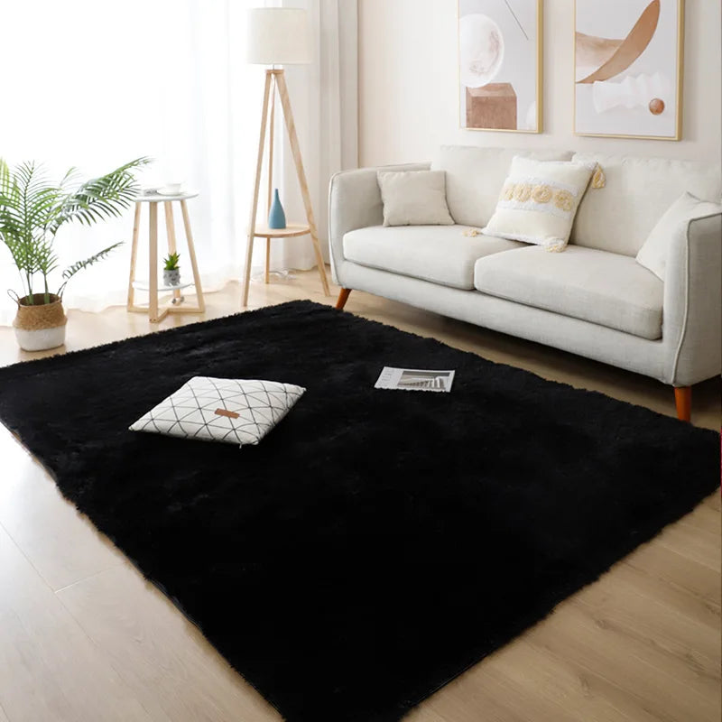 Plush White Furry Rug – Thickened, Non-Slip Hall & Bedroom Carpet Pink Gray Black Cream Cozy Modern Home Decor