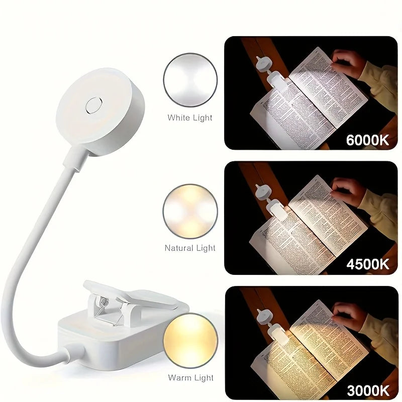 Portable Folding LED Clip‑On Book Lamp – USB Rechargeable, Stepless Dimmable, Eye‑Protection Reading Light for Bedside, Travel & Study