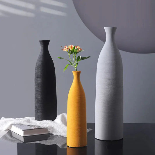 Premium Ceramic Sculptured Nordic Vase – Modern Minimalist Textural Design Decor for Contemporary Living Room, Bedroom & Tabletop Styling