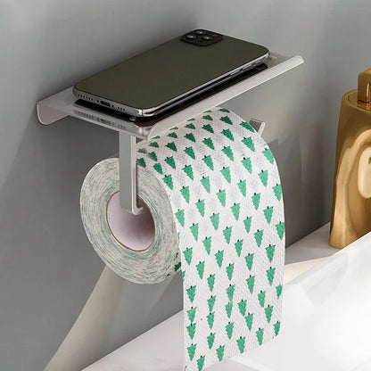 Stylish Gunmetal Aluminum Toilet Roll Holder With Integrated Shelf For iPhone Wall Mounted WC Phone Holder Shelf Towel Roll Shelf Modern Bathroom Accessories