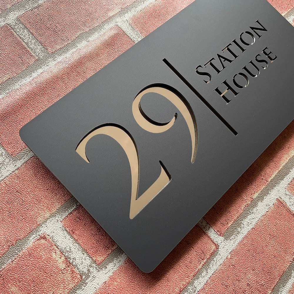 Personalized Laser Engraved 3D Floating House Number 28cm x 15cm Name Plate Matte Black Matte Gray Silver Gold 