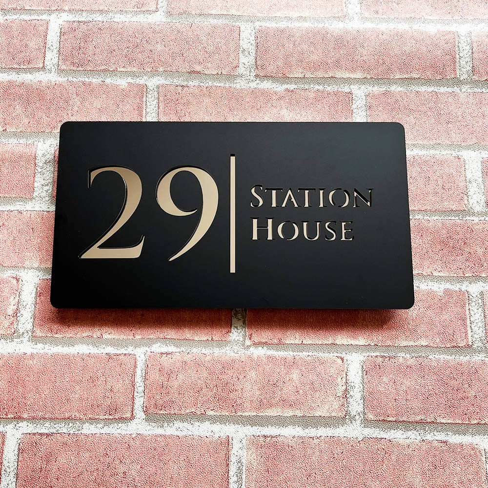 Personalized Laser Engraved 3D Floating House Number 28cm x 15cm Name Plate Matte Black Matte Gray Silver Gold 