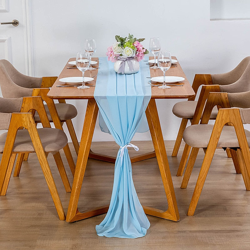 Elegant Chiffon Table Runner 30x300cm Table Drape Romantic Boho Table Runner Decoration for Wedding Birthday Party Bridal Valentine's Day Table Decoration