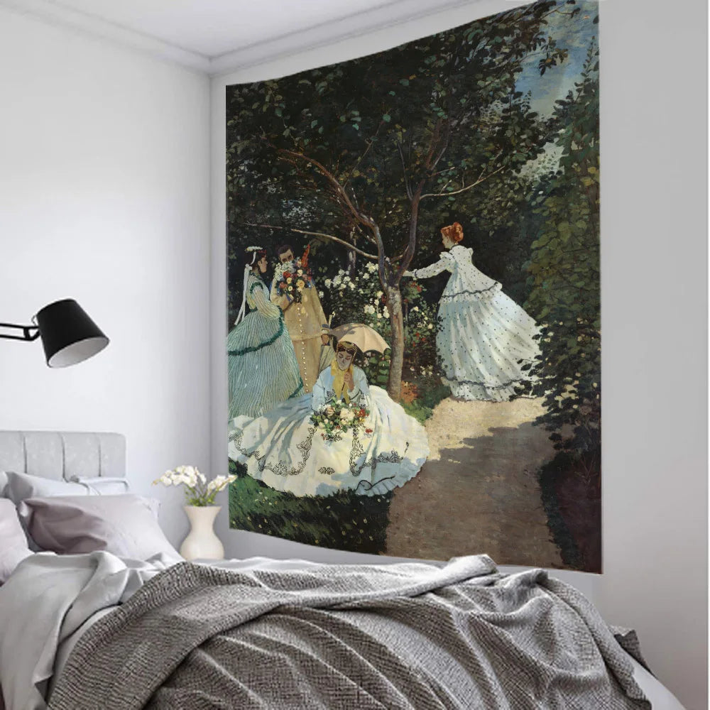Monet oil painting tapestry wall hanging Bohemian abstract art hippie minimalist aesthetics room living room home decoration